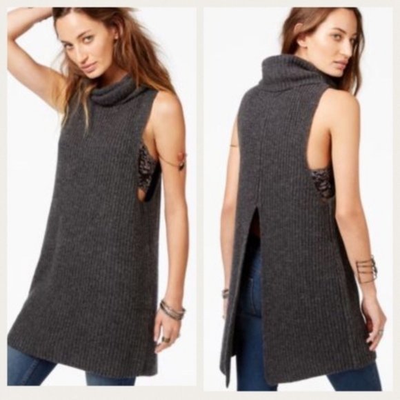 Free People Sweaters - Free People dark grey knit sleeveless cowl neck sweater with back slit size M